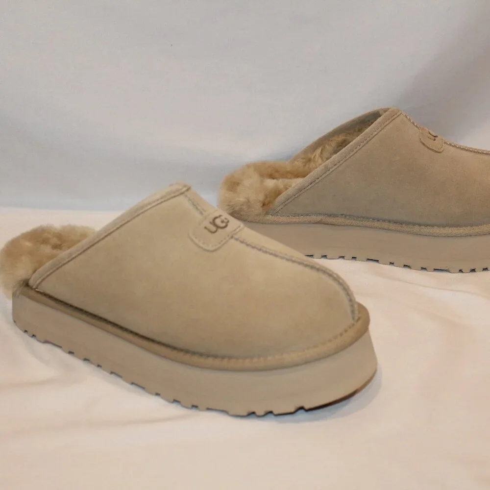 NIB UGG WOMEN'S DISCOQUETTE SUEDE SHEARLING LINED SLIPPERS TAN - Picture 4 of 7